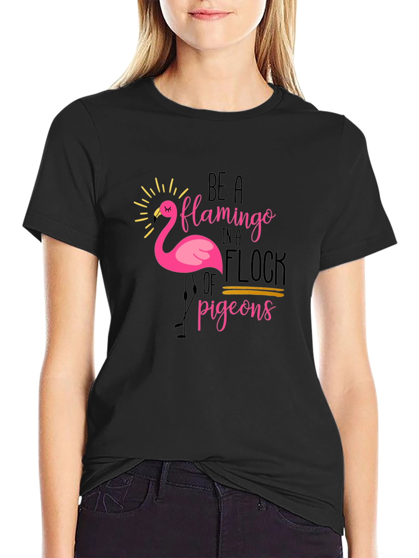 Black Be a Flamingo T-Shirt - Unique Graphic Tee view 2