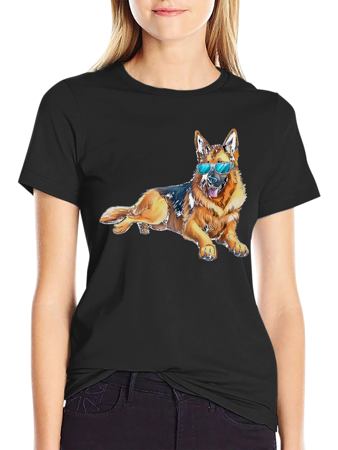Black Cool Dog T-Shirt - Relaxed German Shepherd view 2