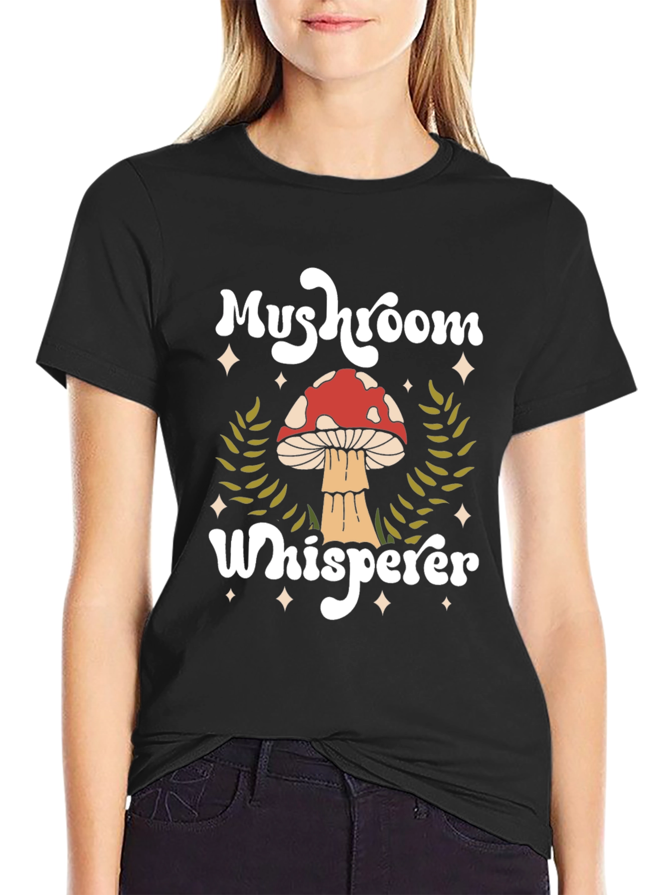 Black Mushroom Whisperer Graphic Tee - Nature Lover Shirt view 2