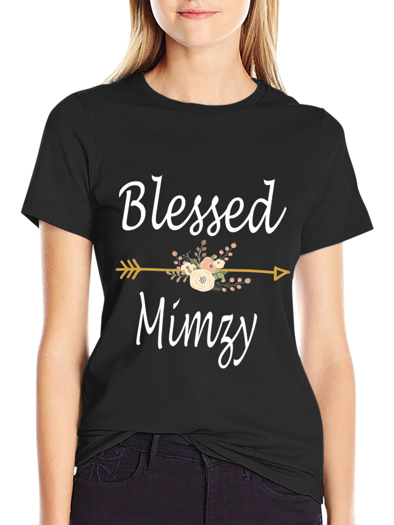Black Blessed Mimzy Floral Arrow T-Shirt view 2