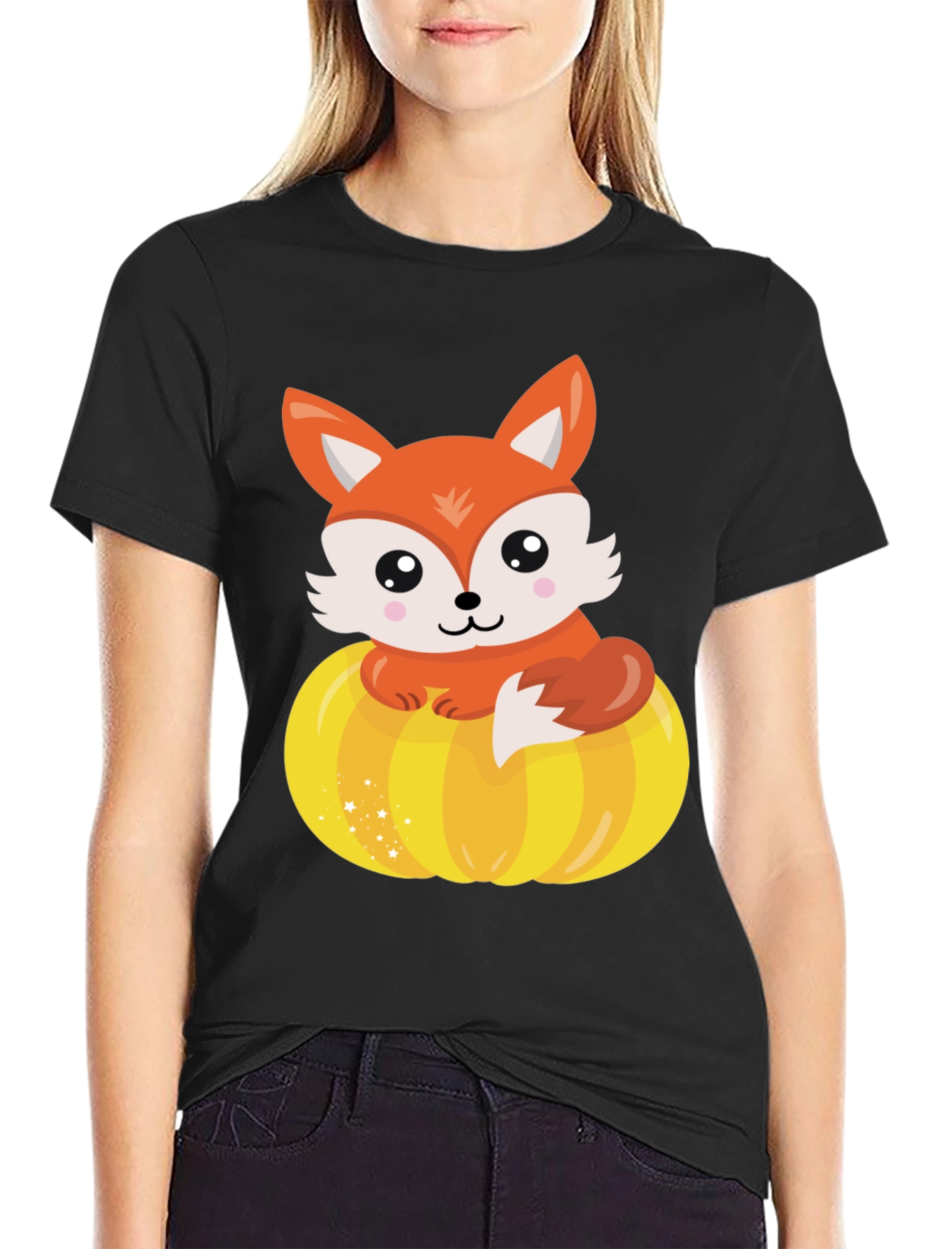 Black Fox and Pumpkin Graphic Tee view 2