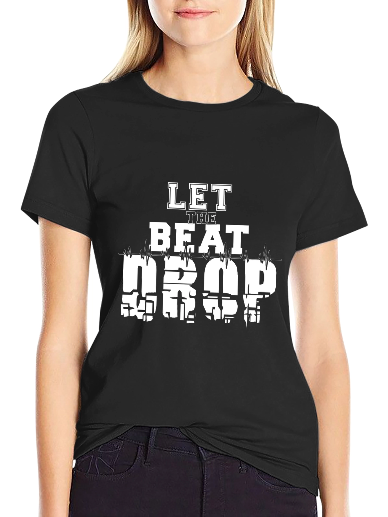 Black Let The Beat Drop Graphic Tee - Cool Design view 2