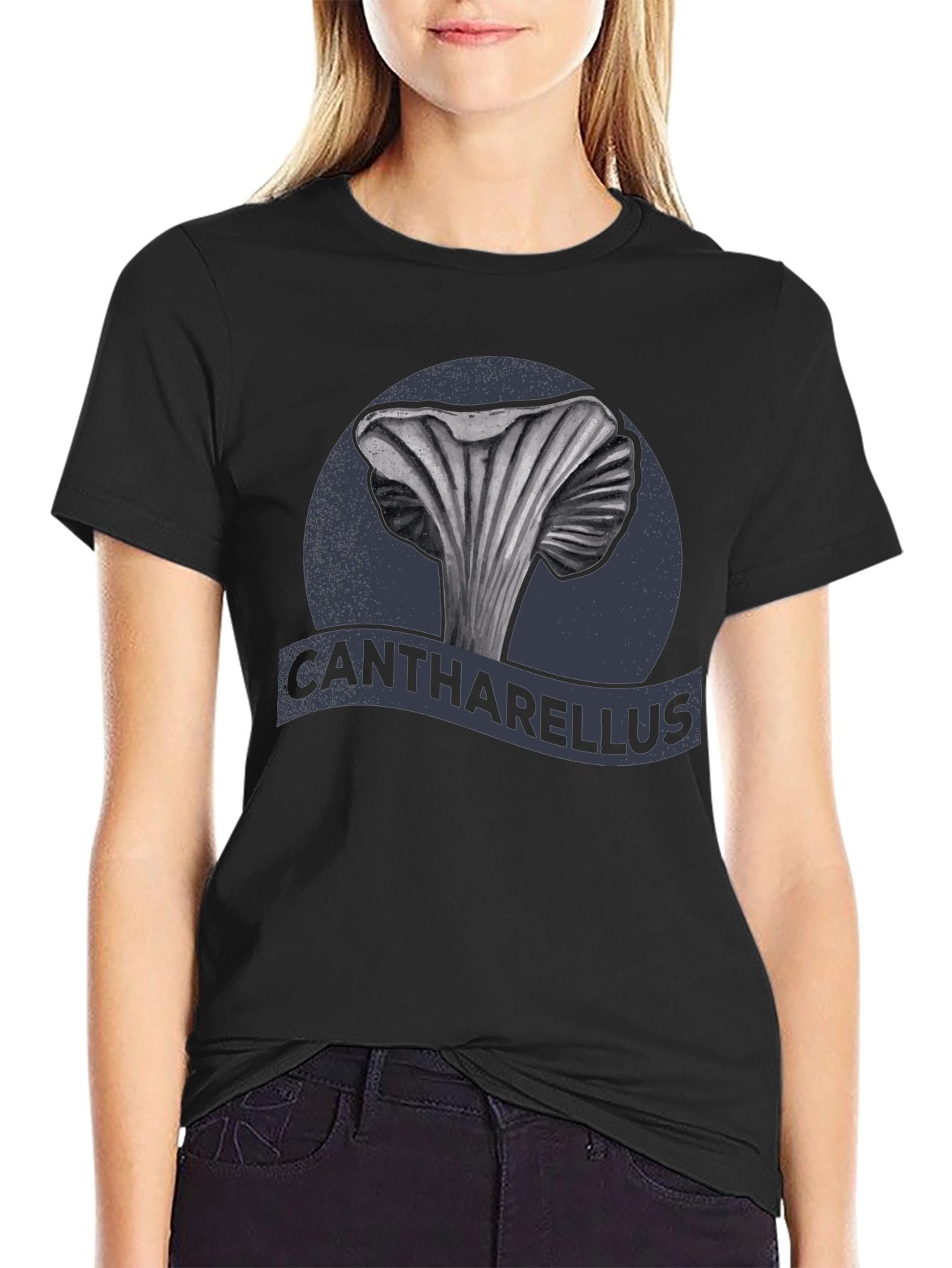 Black Cantharellus Mushroom Graphic Tee view 2