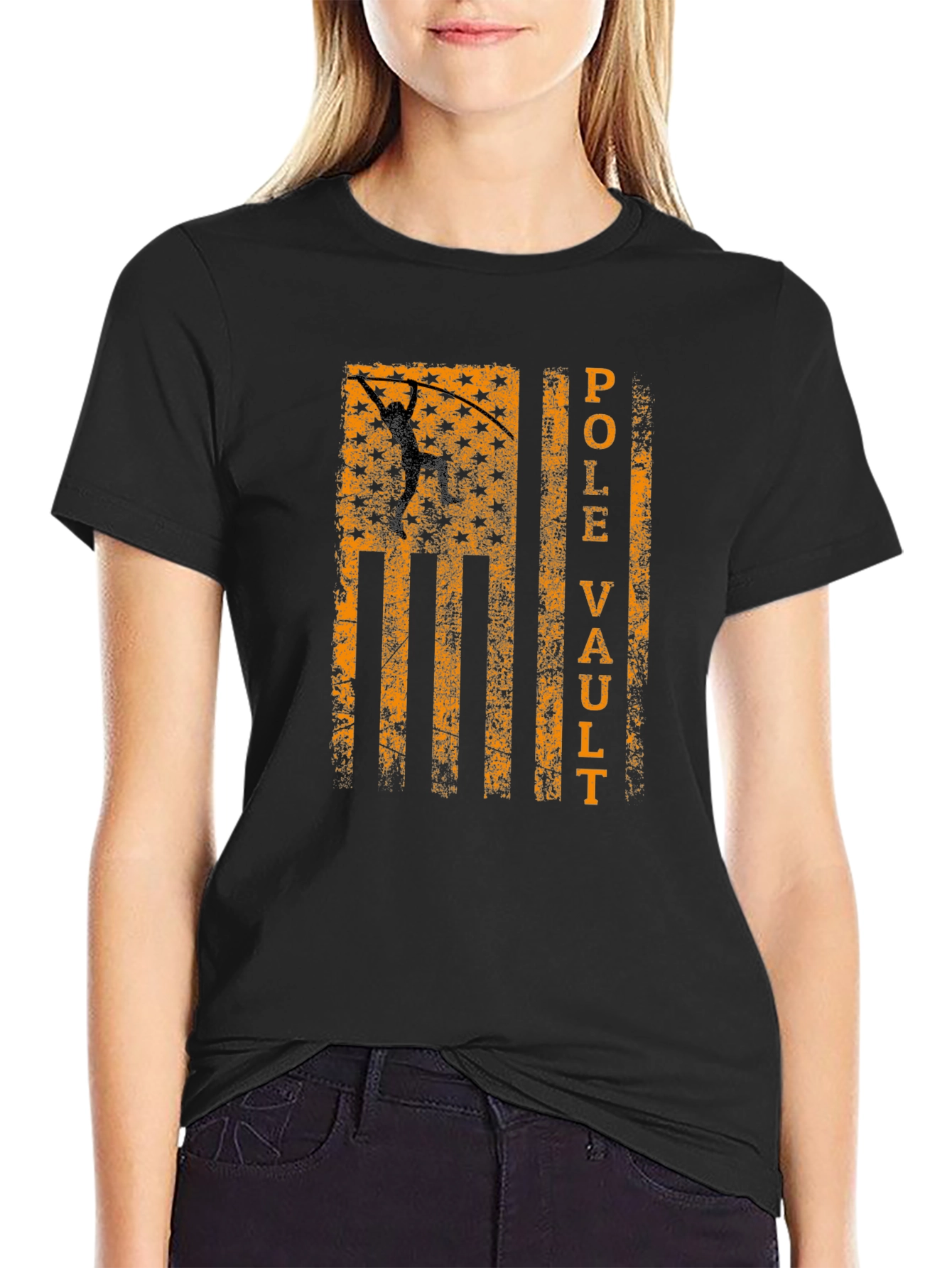 Black Pole Vault USA Flag Graphic Tee view 2