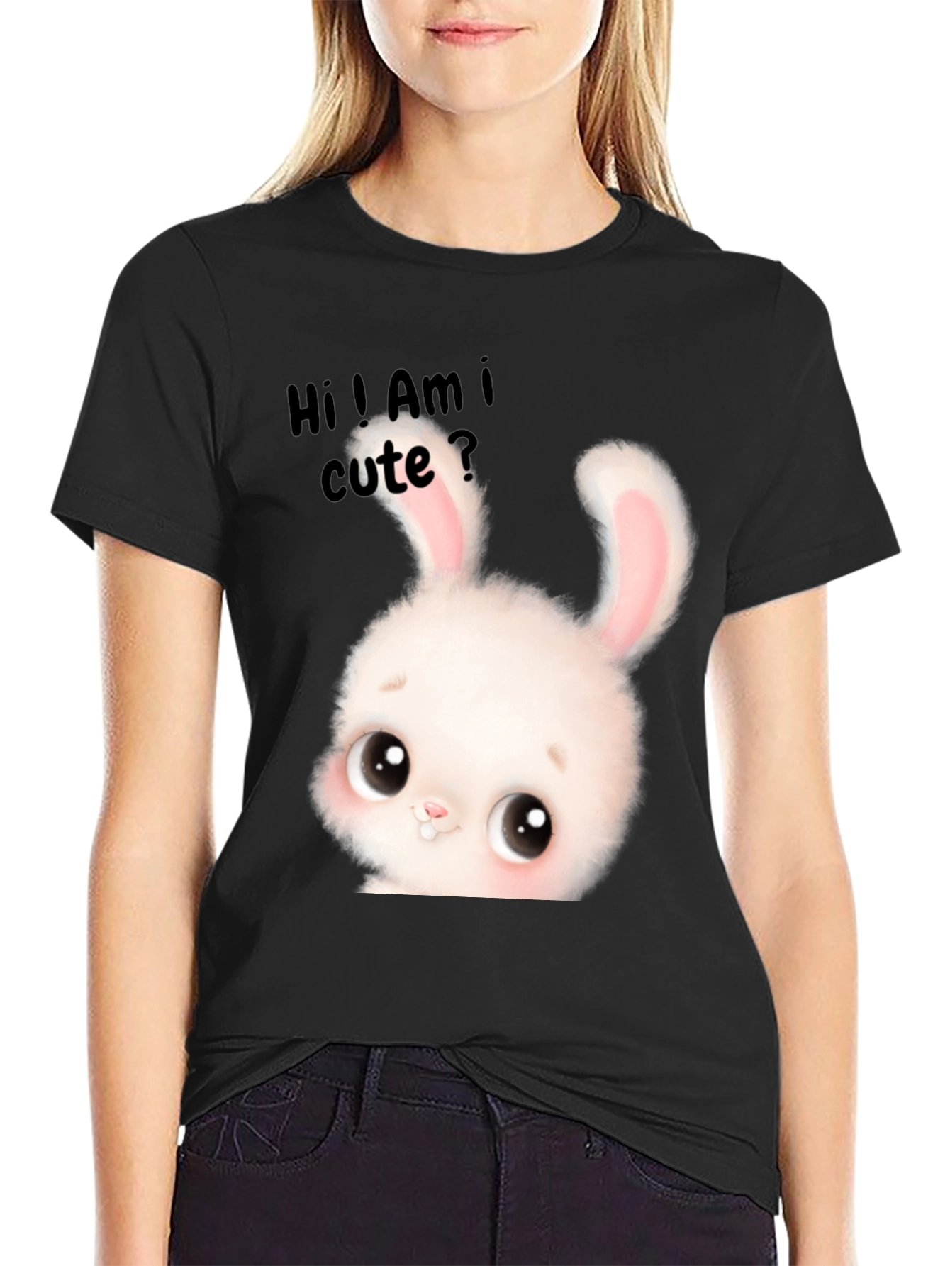 Black Cute Bunny Graphic T-Shirt - Adorable Unisex Tee view 2
