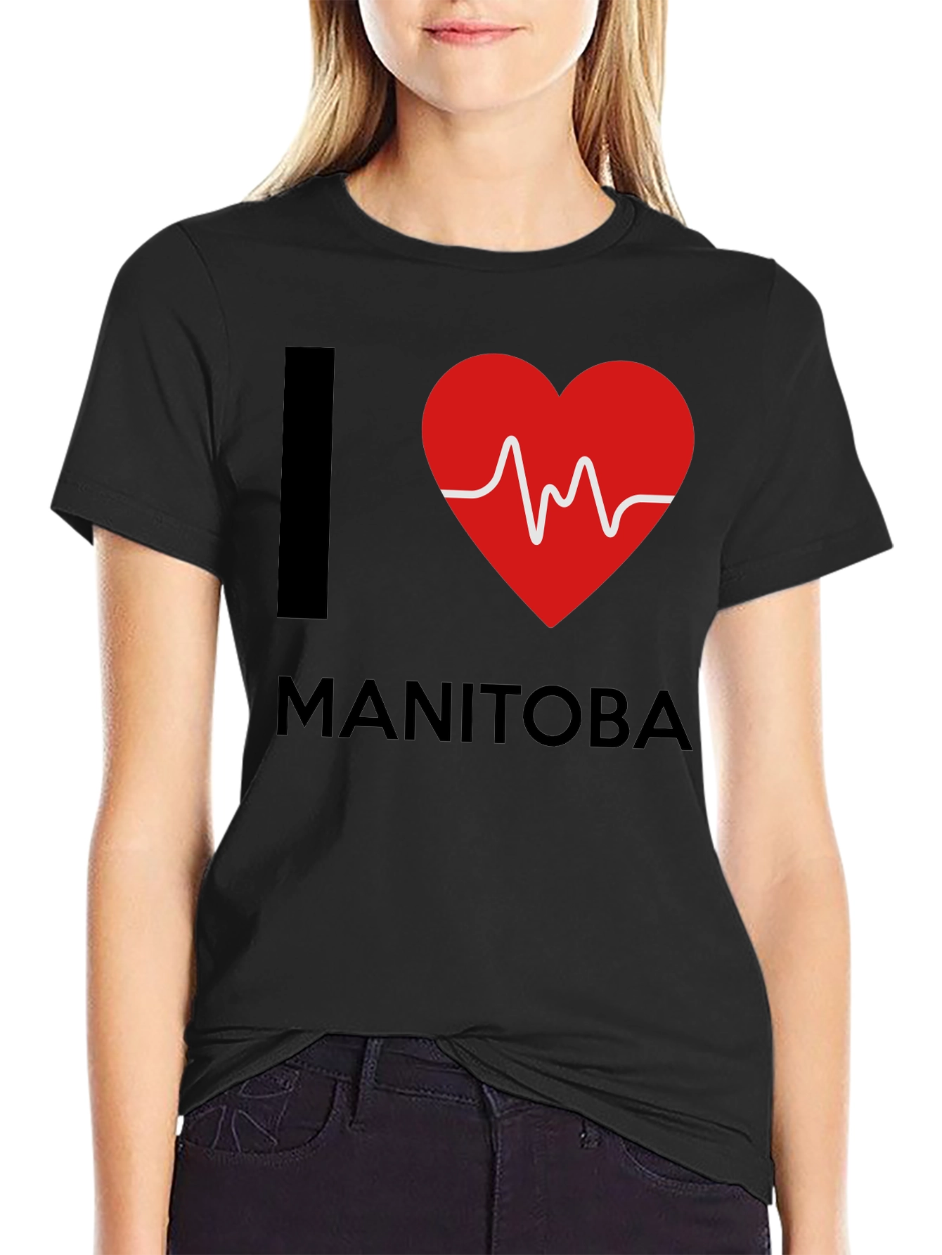Black I Heart Manitoba T-Shirt - Black Crew Neck Tee view 2
