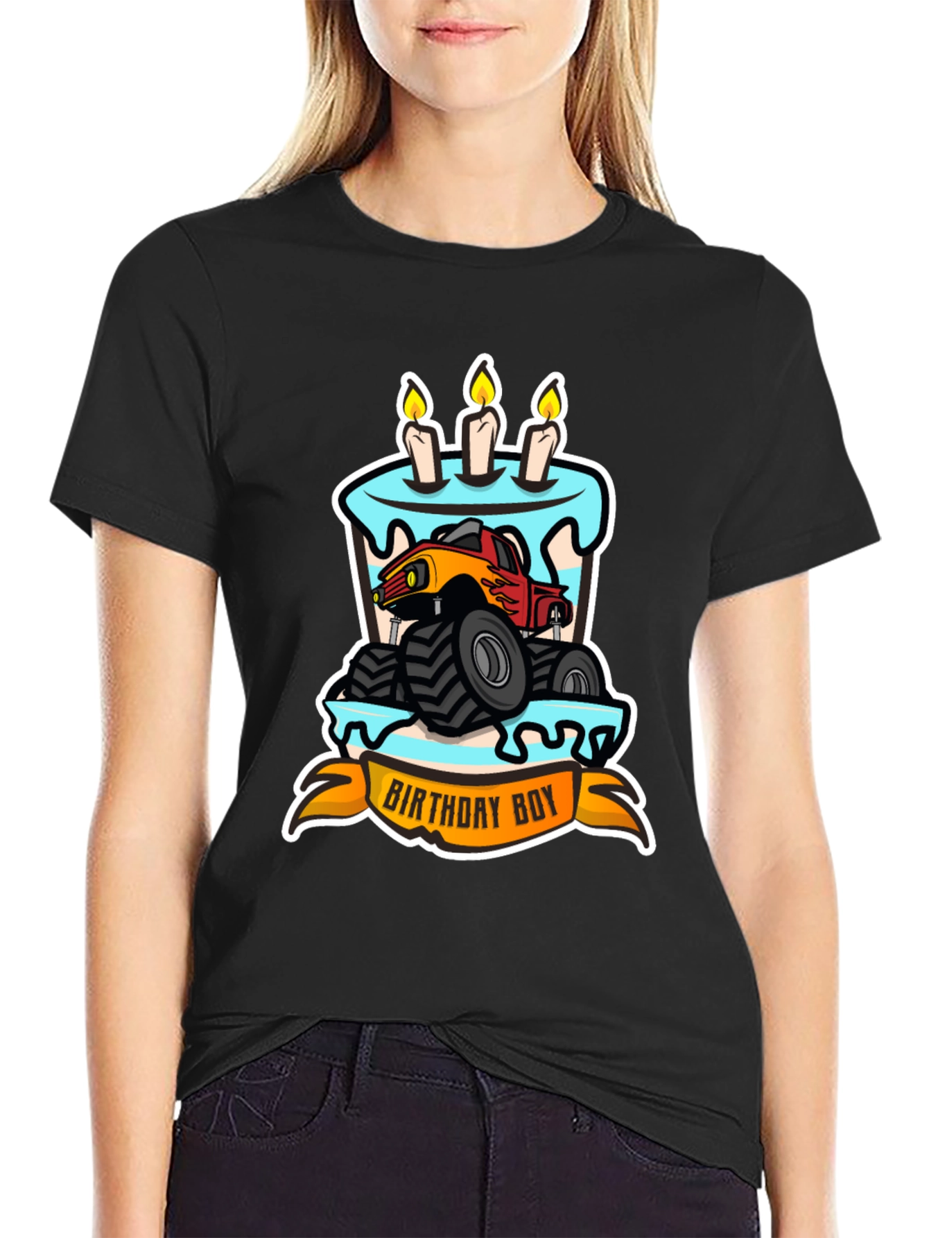 Black Birthday Boy Monster Truck T-Shirt view 2