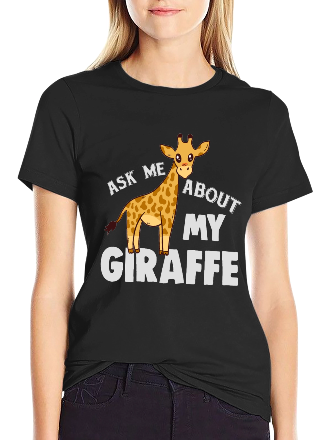 Black Ask Me About My Giraffe T-Shirt view 2