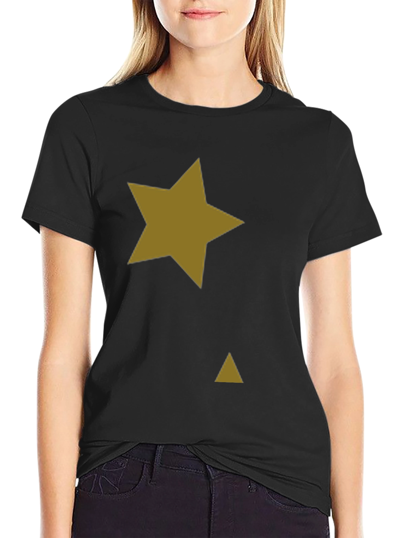 Black Black Tee with Gold Star & Triangle Graphic Print view 2