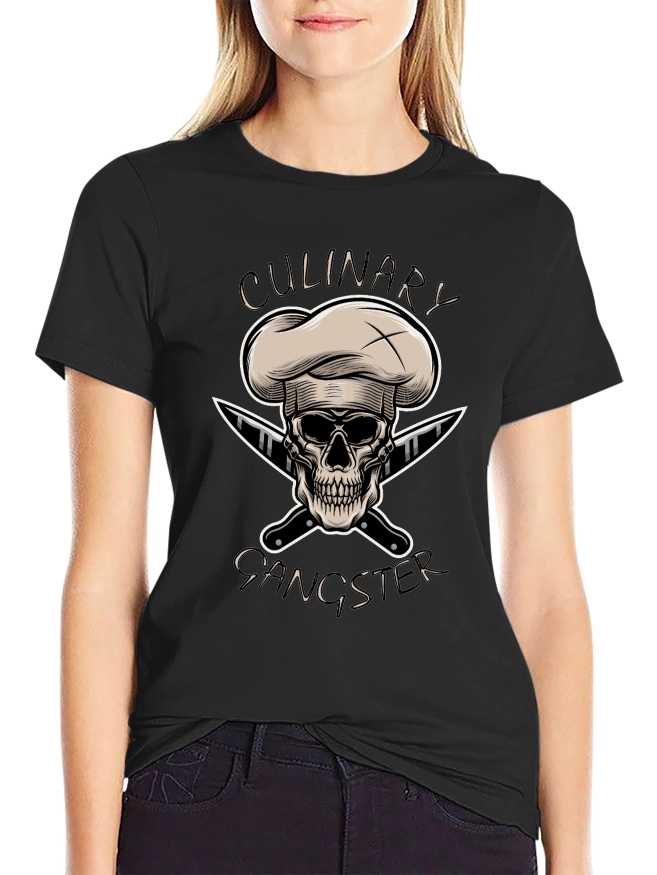 Black Culinary Gangster T-Shirt - Chef Skull Design view 2
