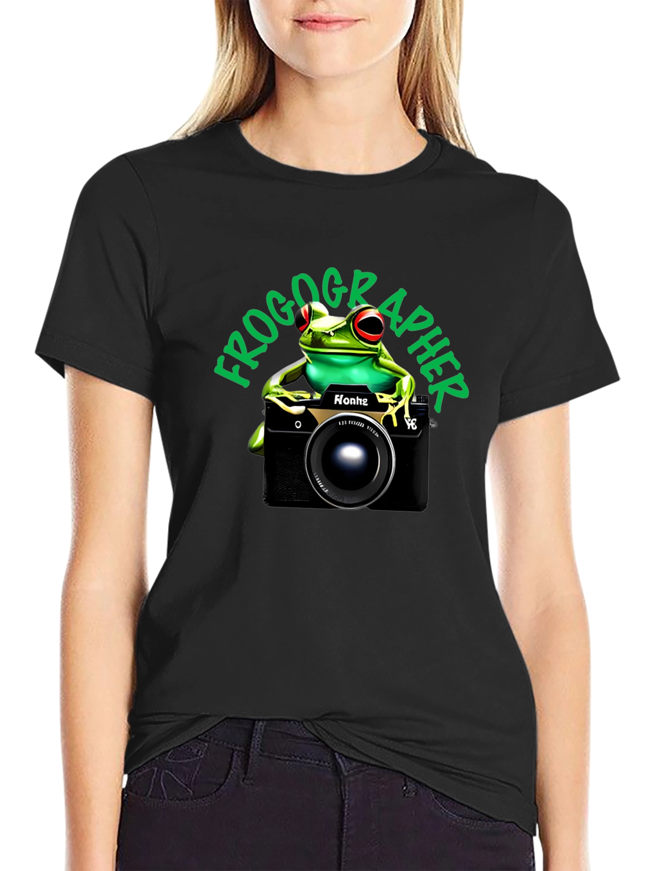 Black Frogographer T-Shirt: Cute Frog Camera Graphic Tee view 2