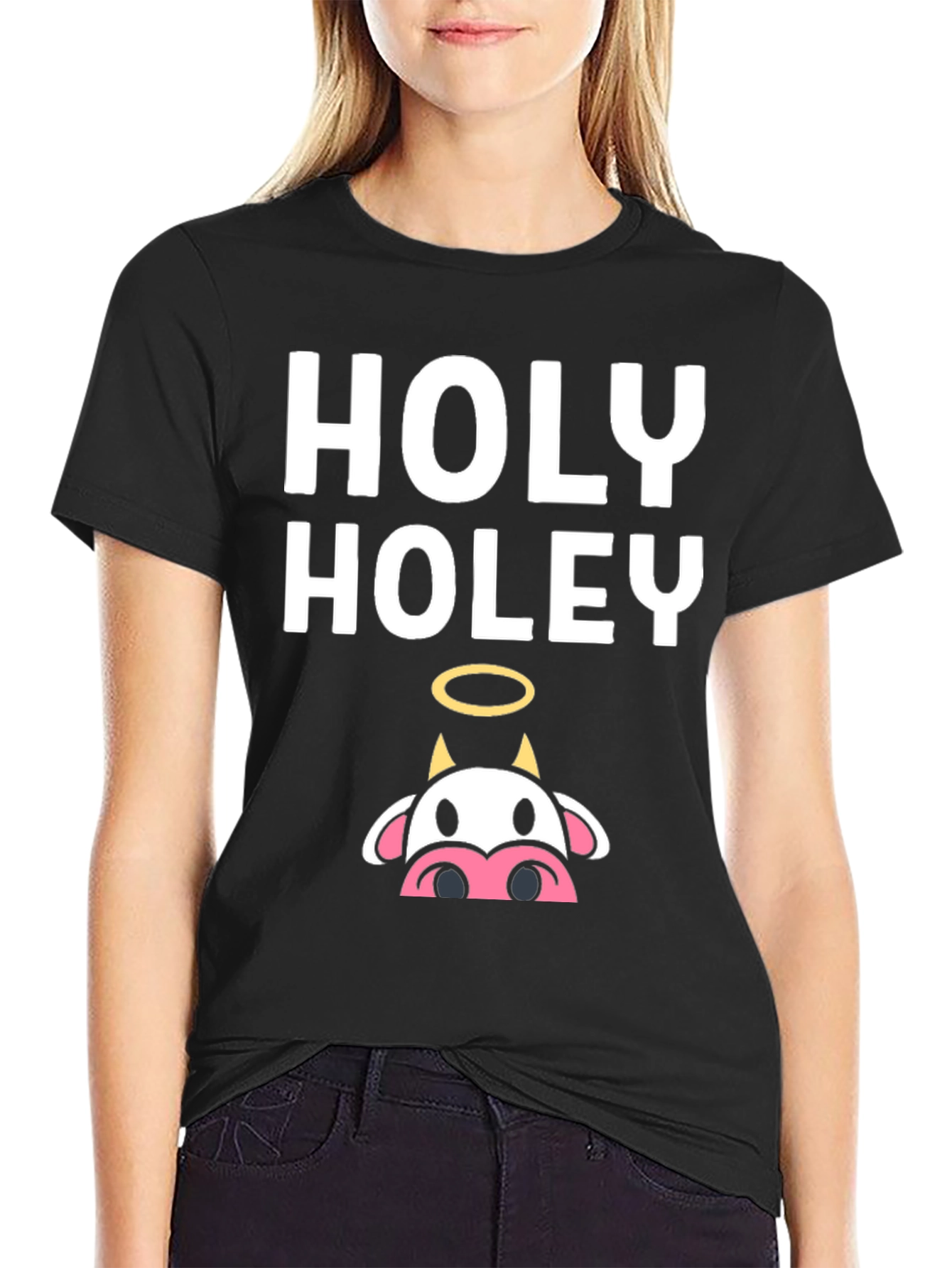 Black Holy Holey Cow Graphic Tee - Black Casual T-Shirt view 2