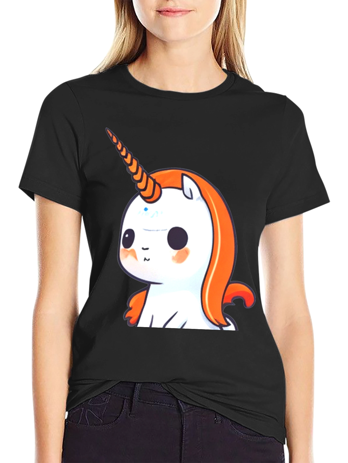 Black Cute Unicorn Graphic Tee - Black Casual T-Shirt view 2
