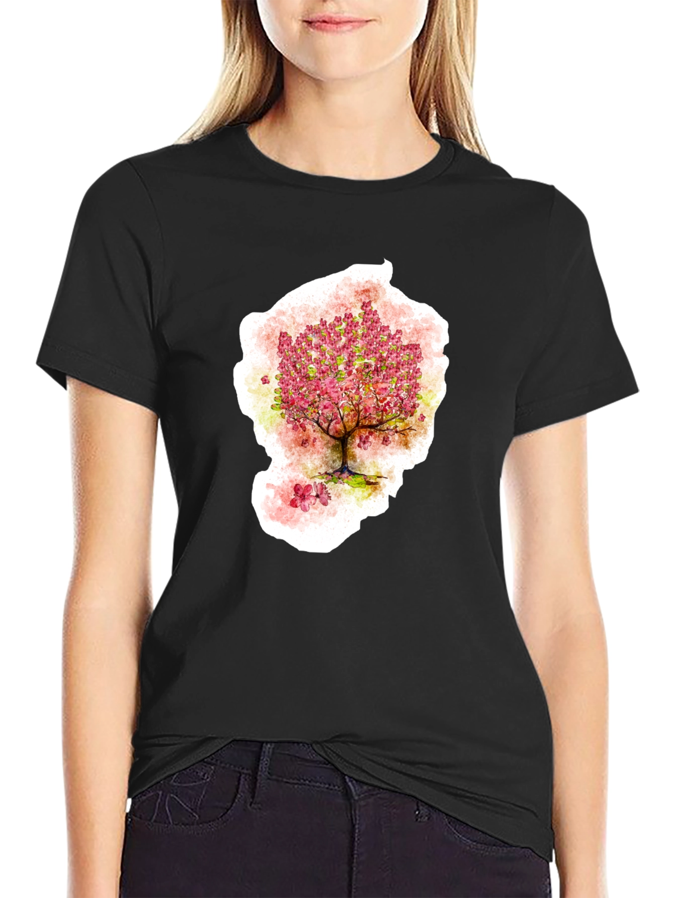 Black Cherry Blossom Tree Graphic T-Shirt view 2