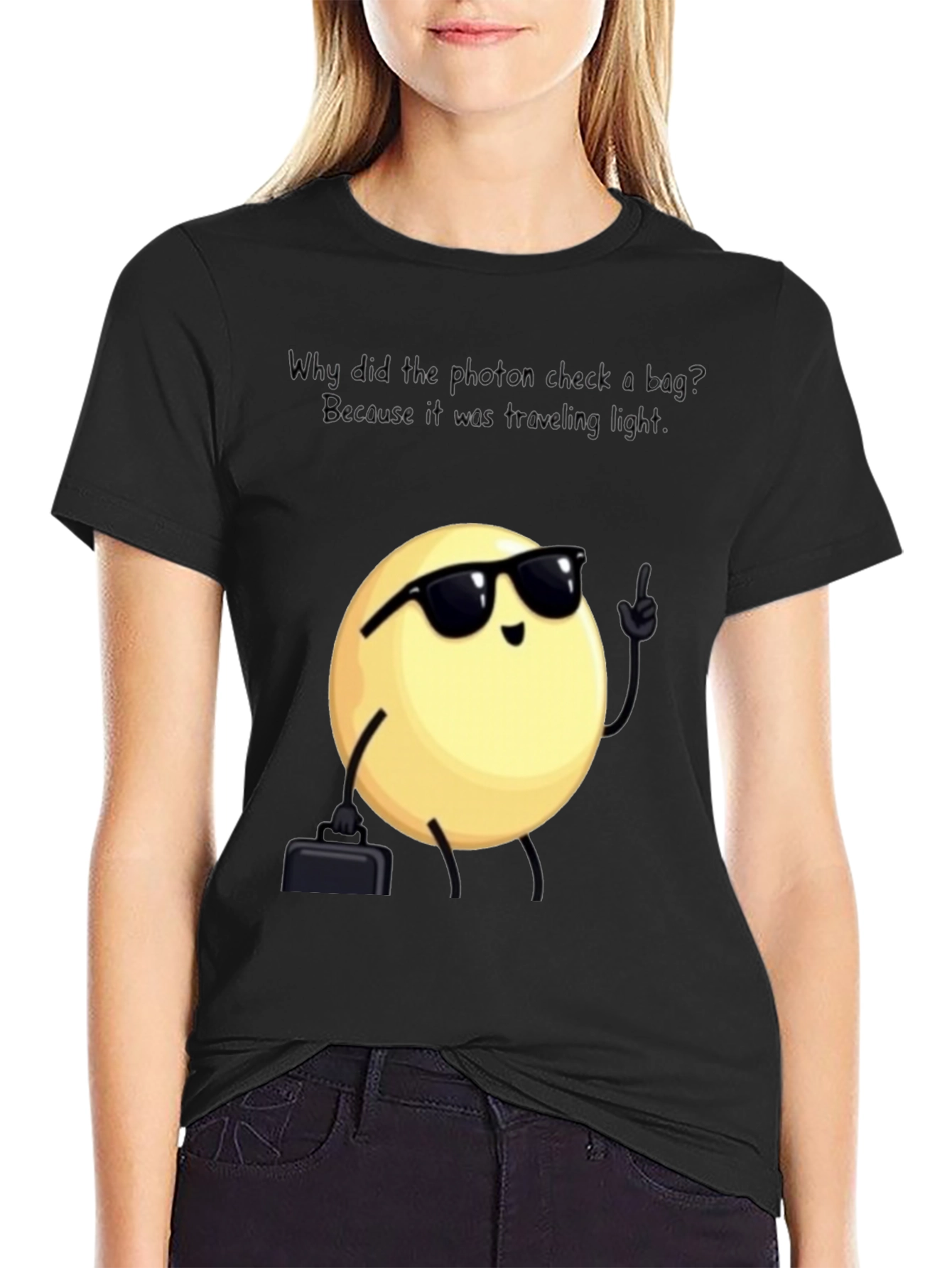 Black Funny Physics Pun T-Shirt: Traveling Light Photon view 2