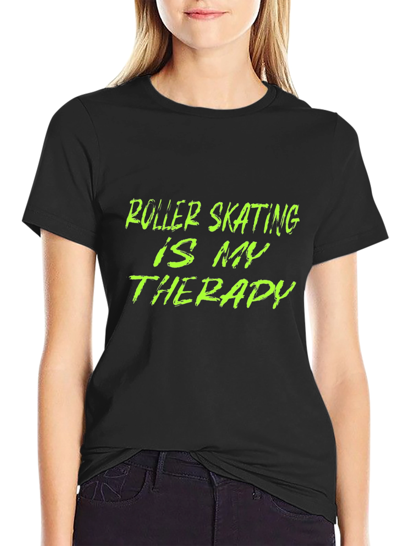 Black Roller Skating Therapy T-Shirt - Black Graphic Tee view 2