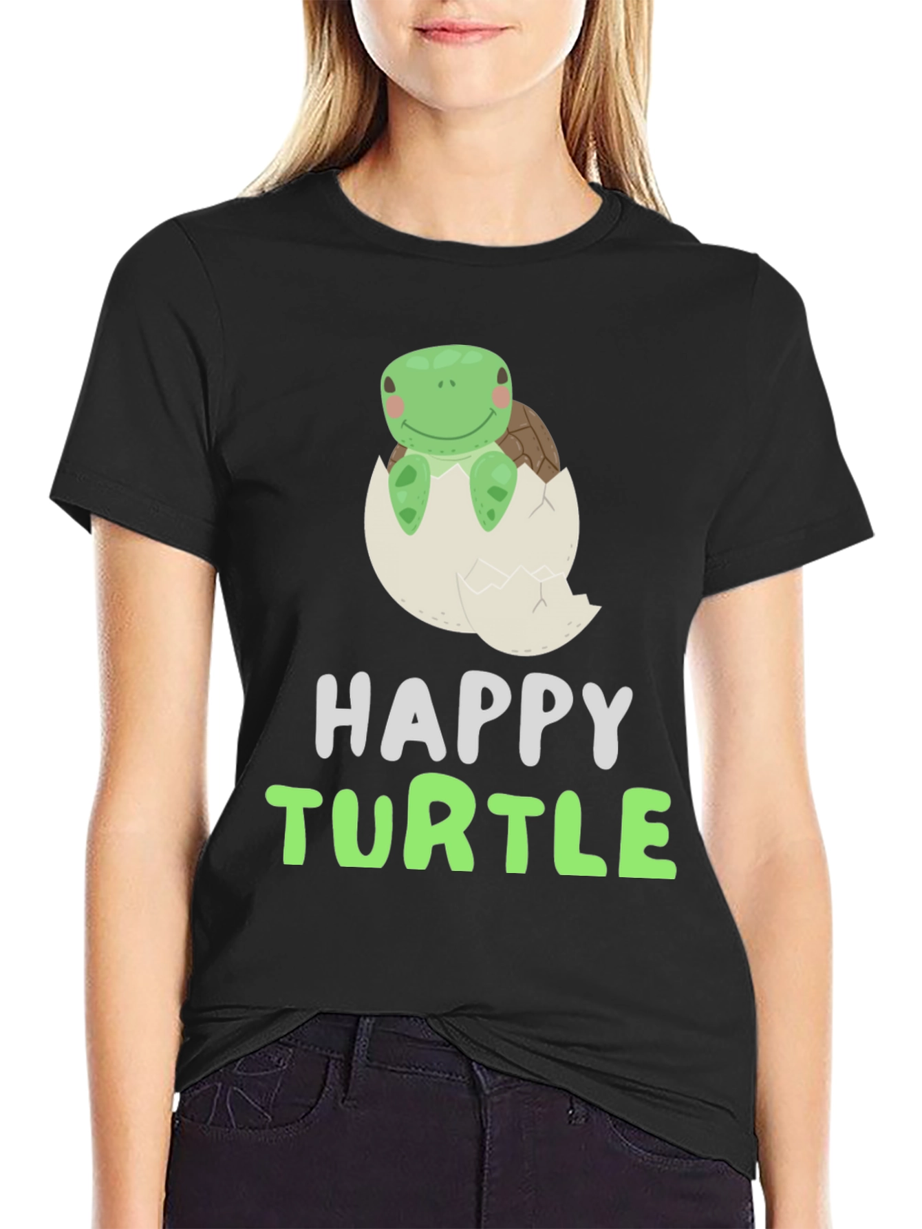 Black Happy Turtle Tee - Cute Animal Graphic T-Shirt view 2