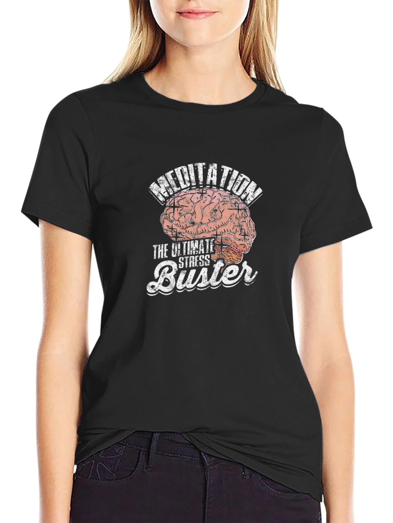 Black Meditation Brain T-Shirt - Ultimate Stress Buster view 2