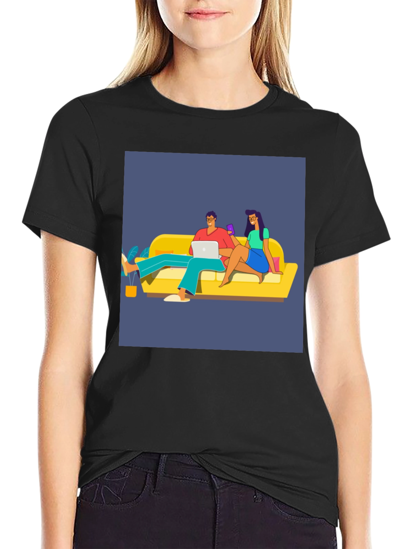 Black Relaxed Couple Graphic Tee - Trendy Casual Wear view 2