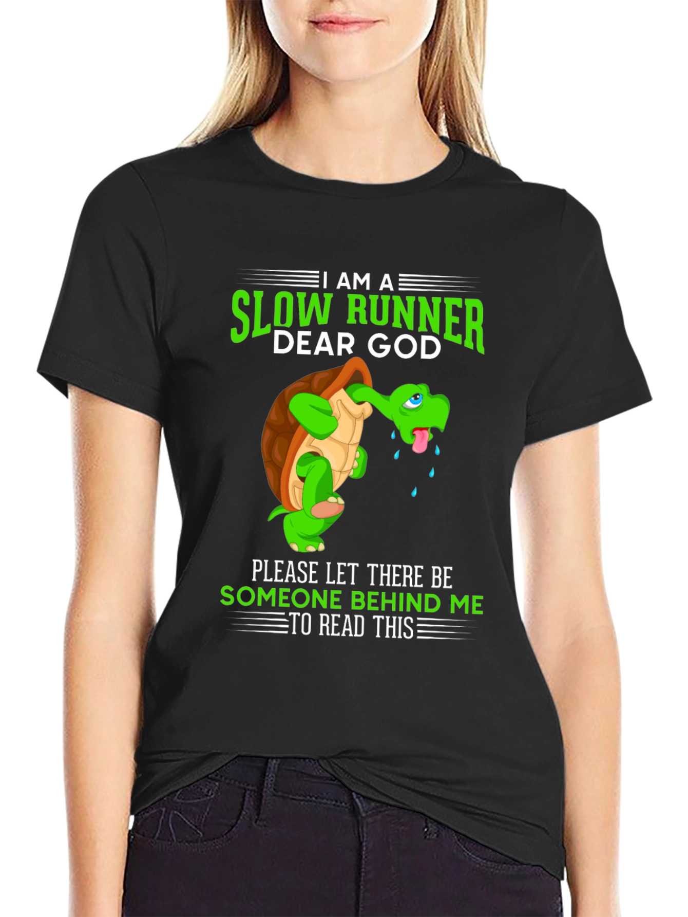 Black I am a Slow Runner T-Shirt - Funny Turtle Design view 2