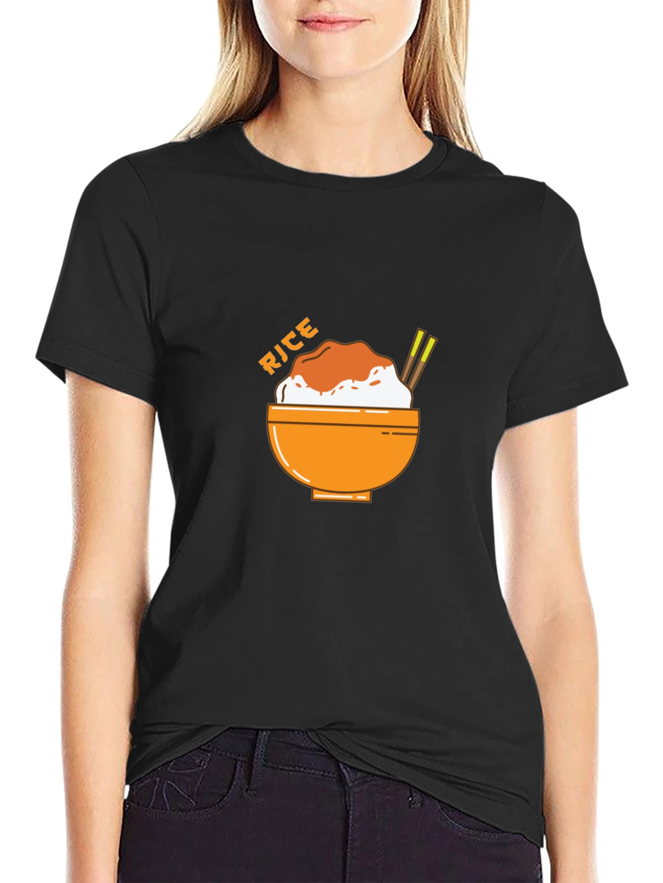 Black Rice Bowl Graphic Tee - Casual Black T-Shirt view 2