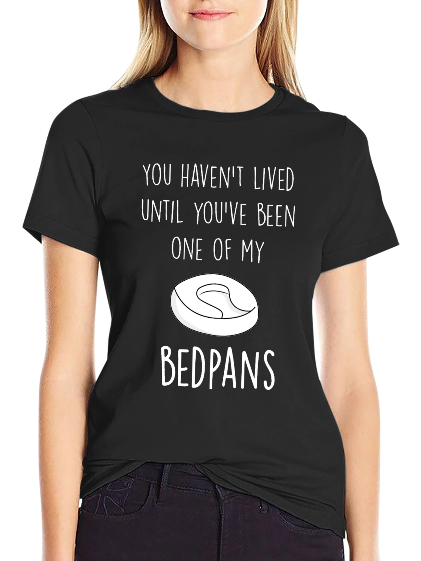 Black Funny "Bedpans" Graphic T-Shirt view 2