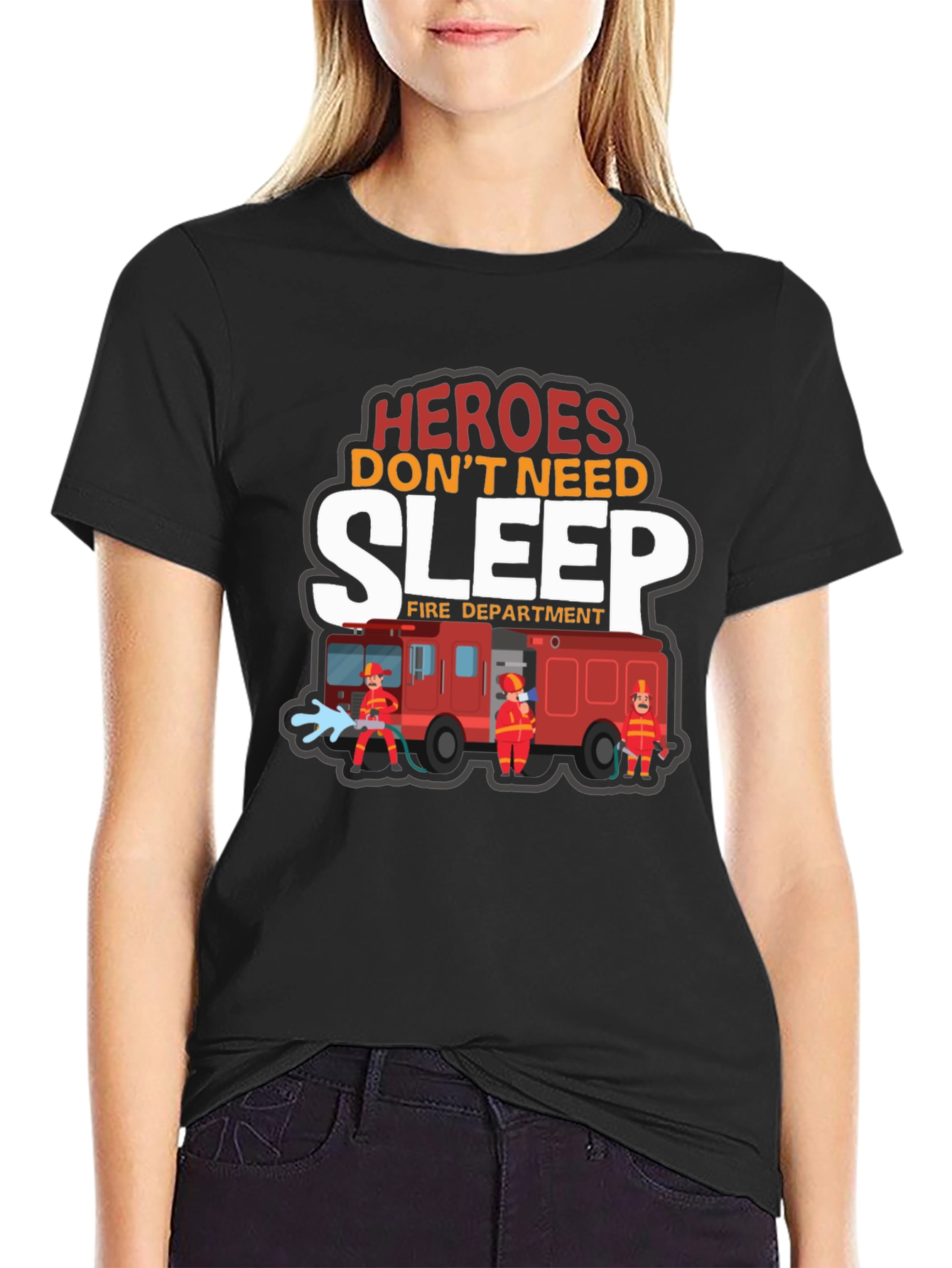 Black Heroes Don't Need Sleep Firefighter Graphic T-Shirt view 2