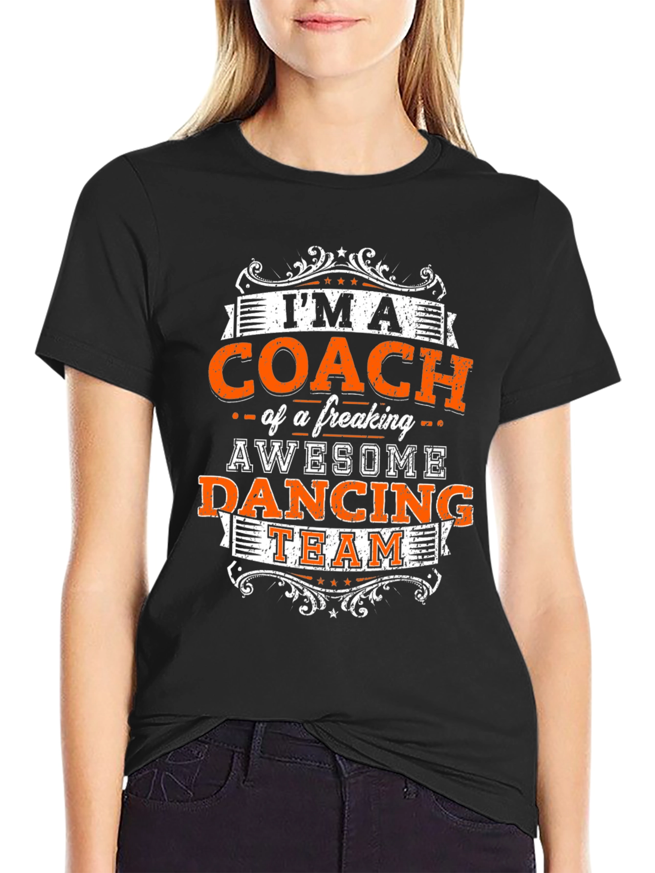 Black Awesome Coach Dancing Team T-Shirt view 2