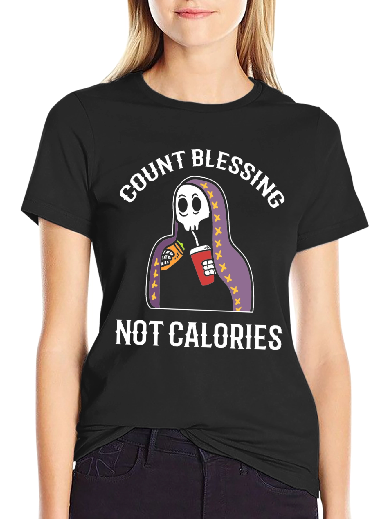 Black Count Blessings Not Calories Graphic Tee view 2
