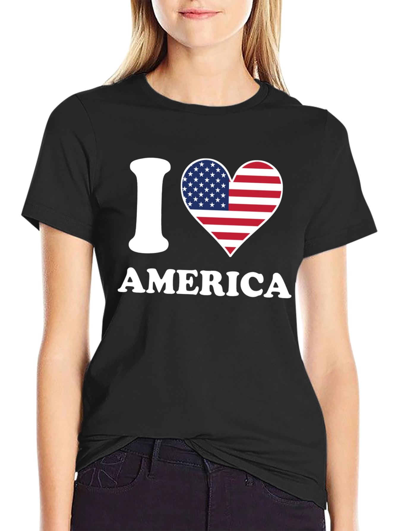 Black I Love America Patriotic T-Shirt view 2