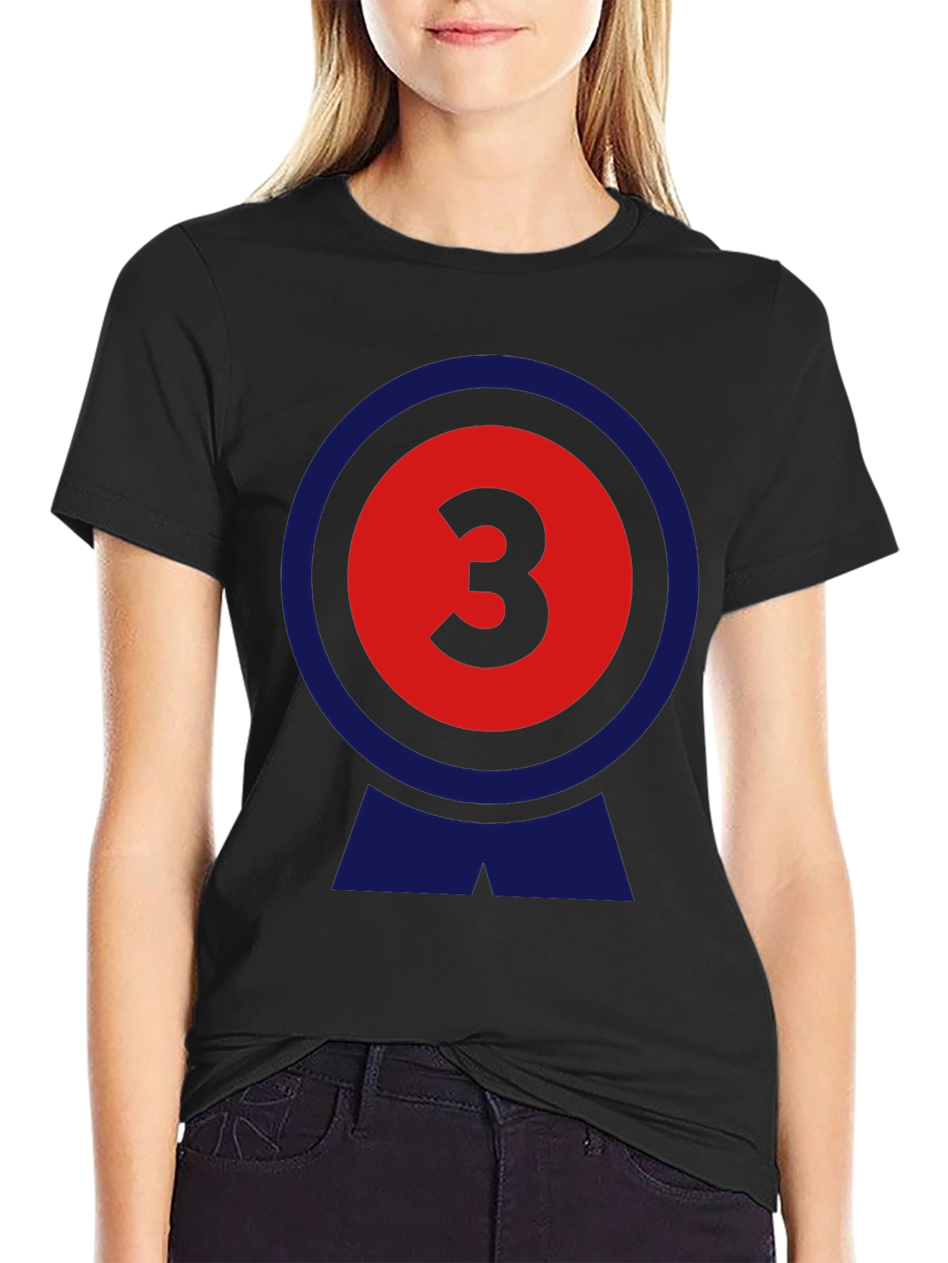 Black Number 3 Graphic Tee - Retro Style T-Shirt view 2