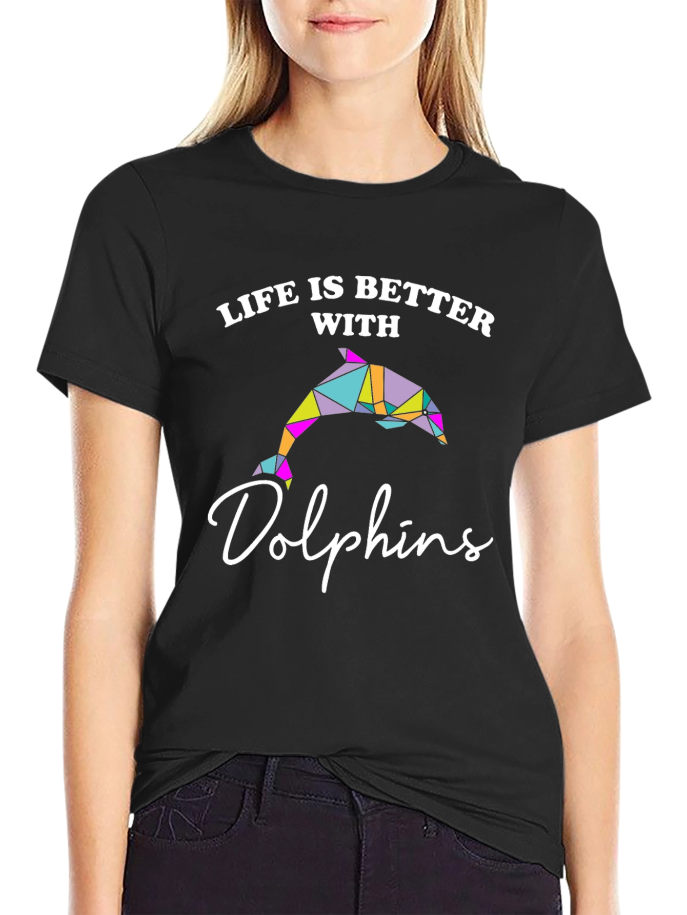 Black Life is Better with Dolphins Graphic T-Shirt view 2