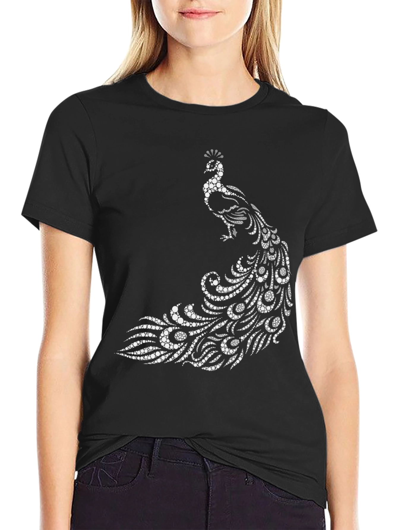Black Peacock Graphic Tee - Stylish Black Cotton T-Shirt view 2