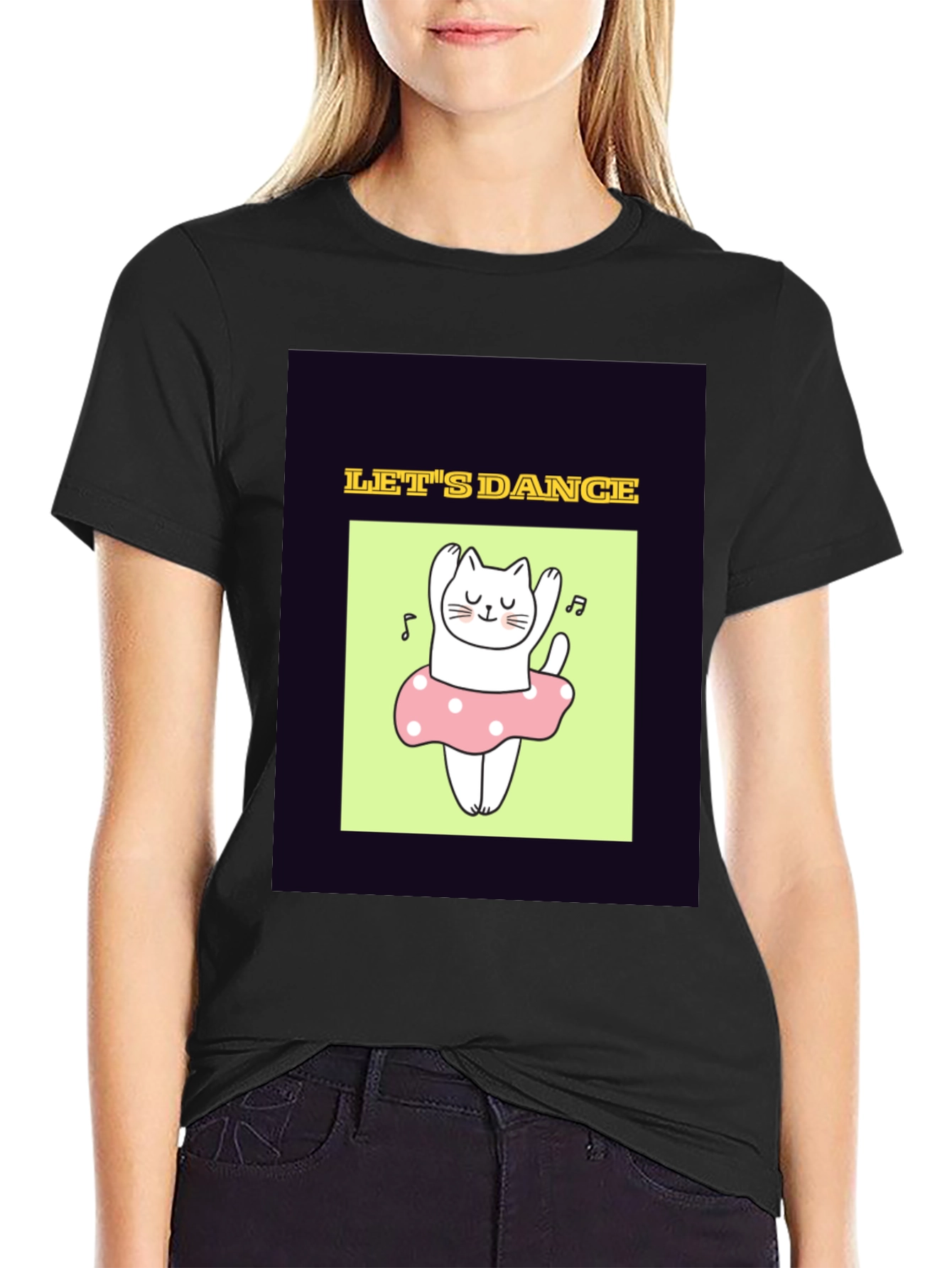 Black Dancing Cat Graphic Tee - Black Unisex T-Shirt view 2
