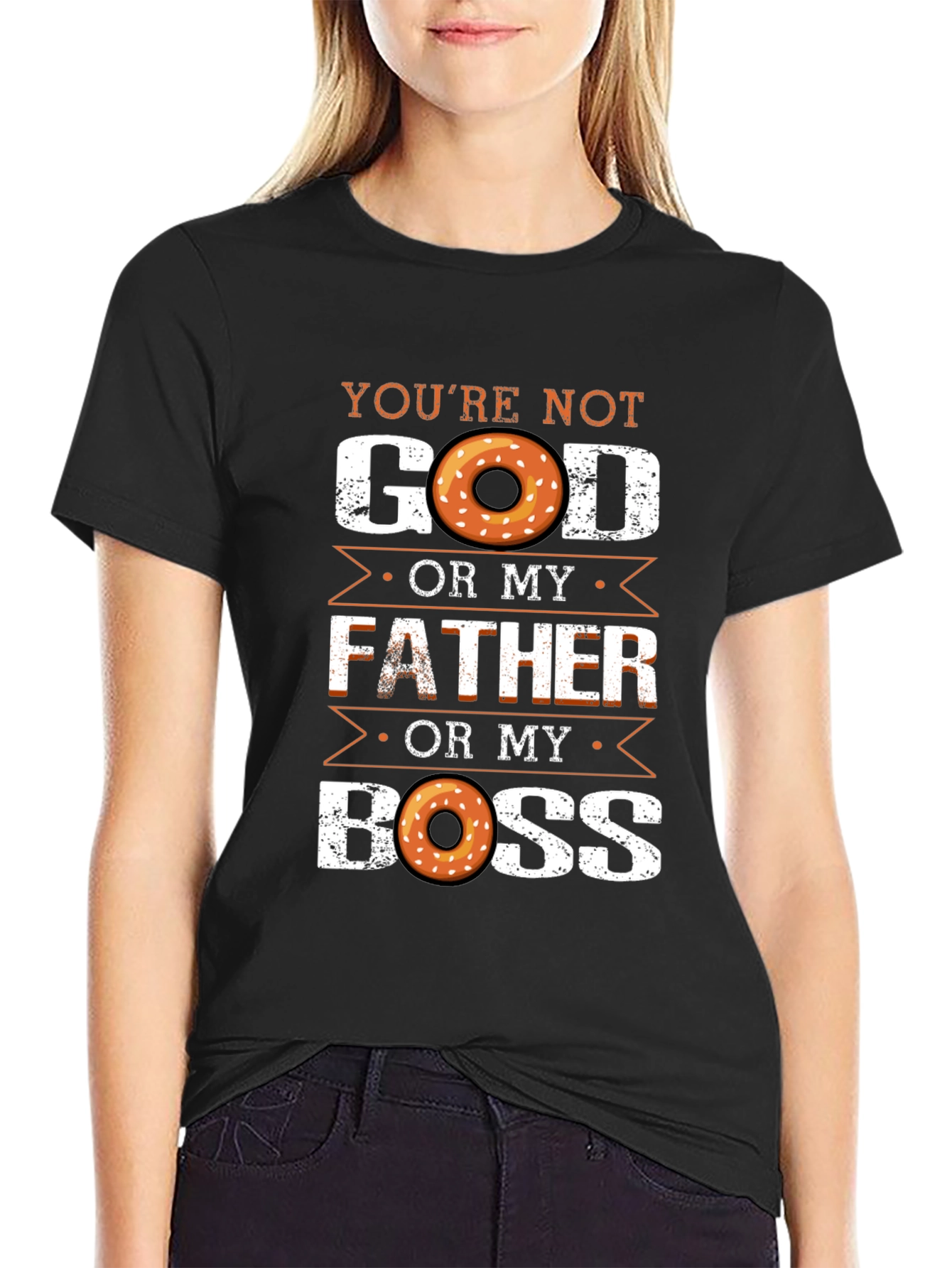 Black Funny Donut T-Shirt: You're Not God, Father, or My Boss view 2