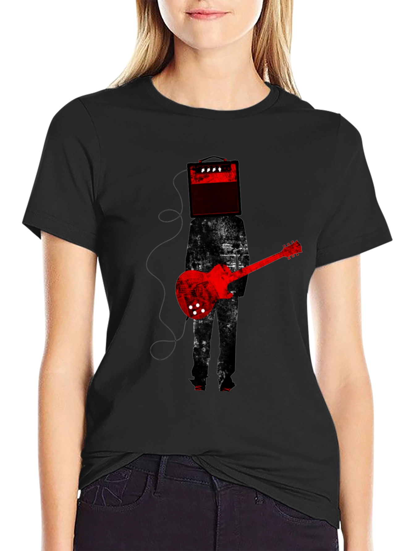 Black Amplifier Head Guitar Player Graphic Tee view 2