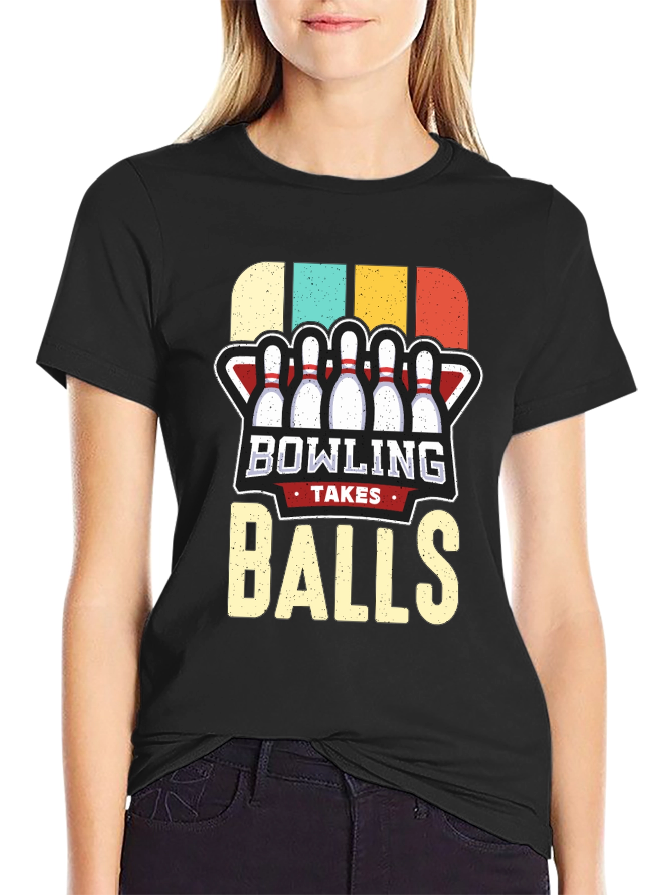 Black Bowling Takes Balls Graphic T-Shirt view 2