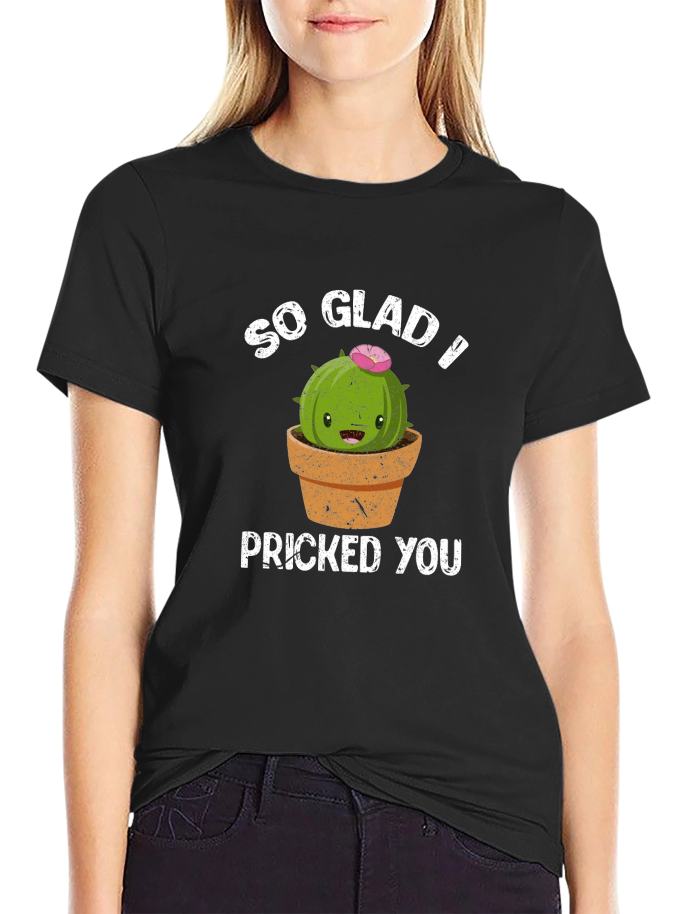 Black So Glad I Pricked You Funny Cactus T-Shirt view 2