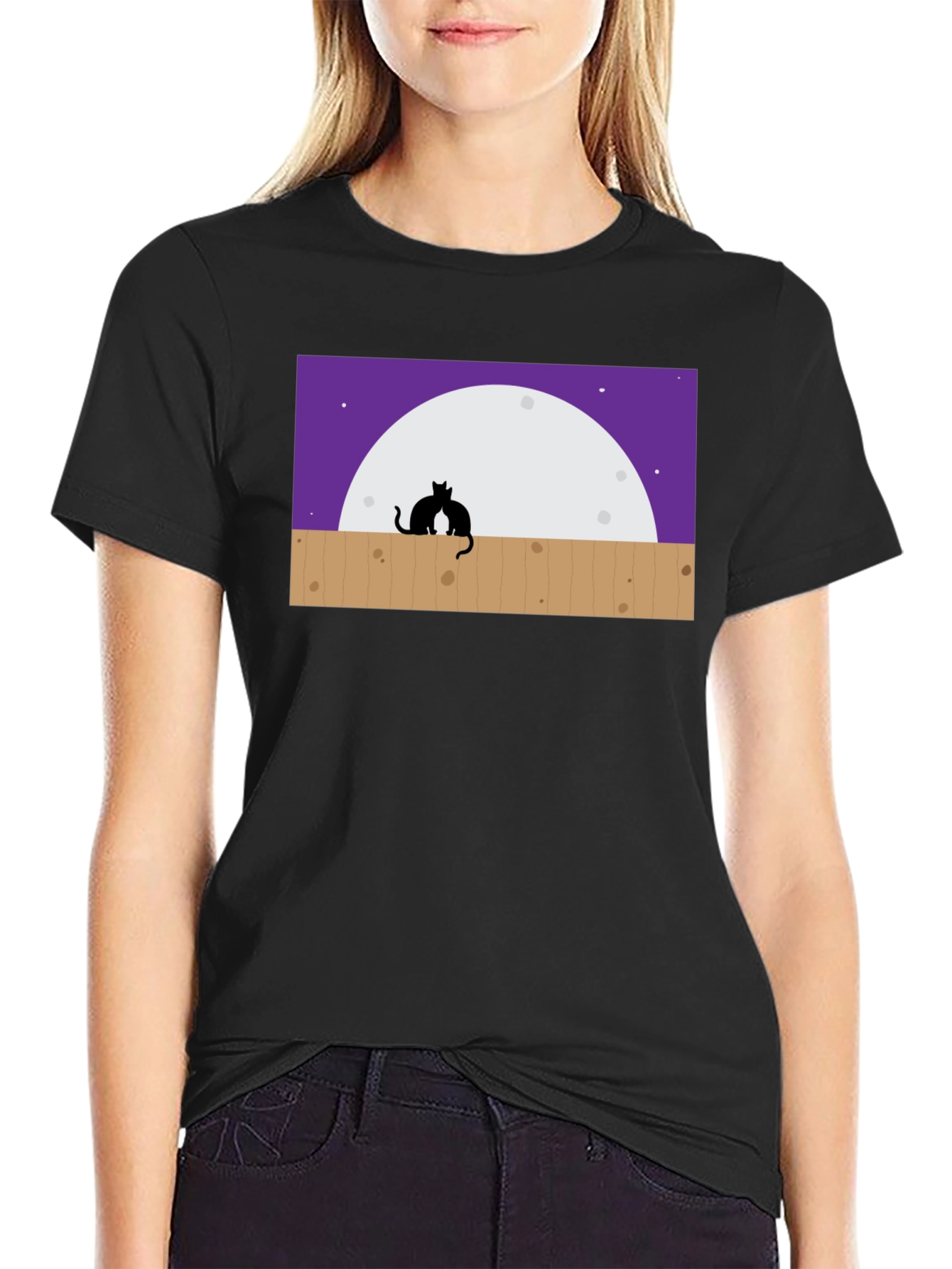 Black Cats on Fence Moon T-Shirt view 2