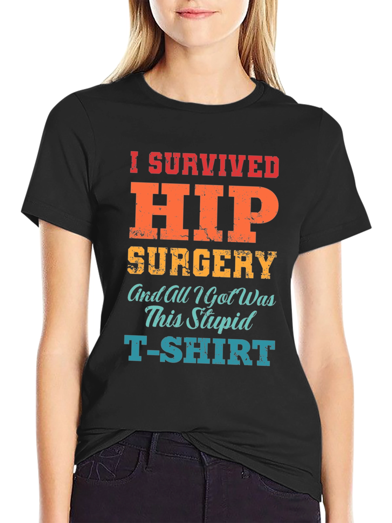 Black I Survived Hip Surgery T-Shirt - Funny Recovery Tee view 2