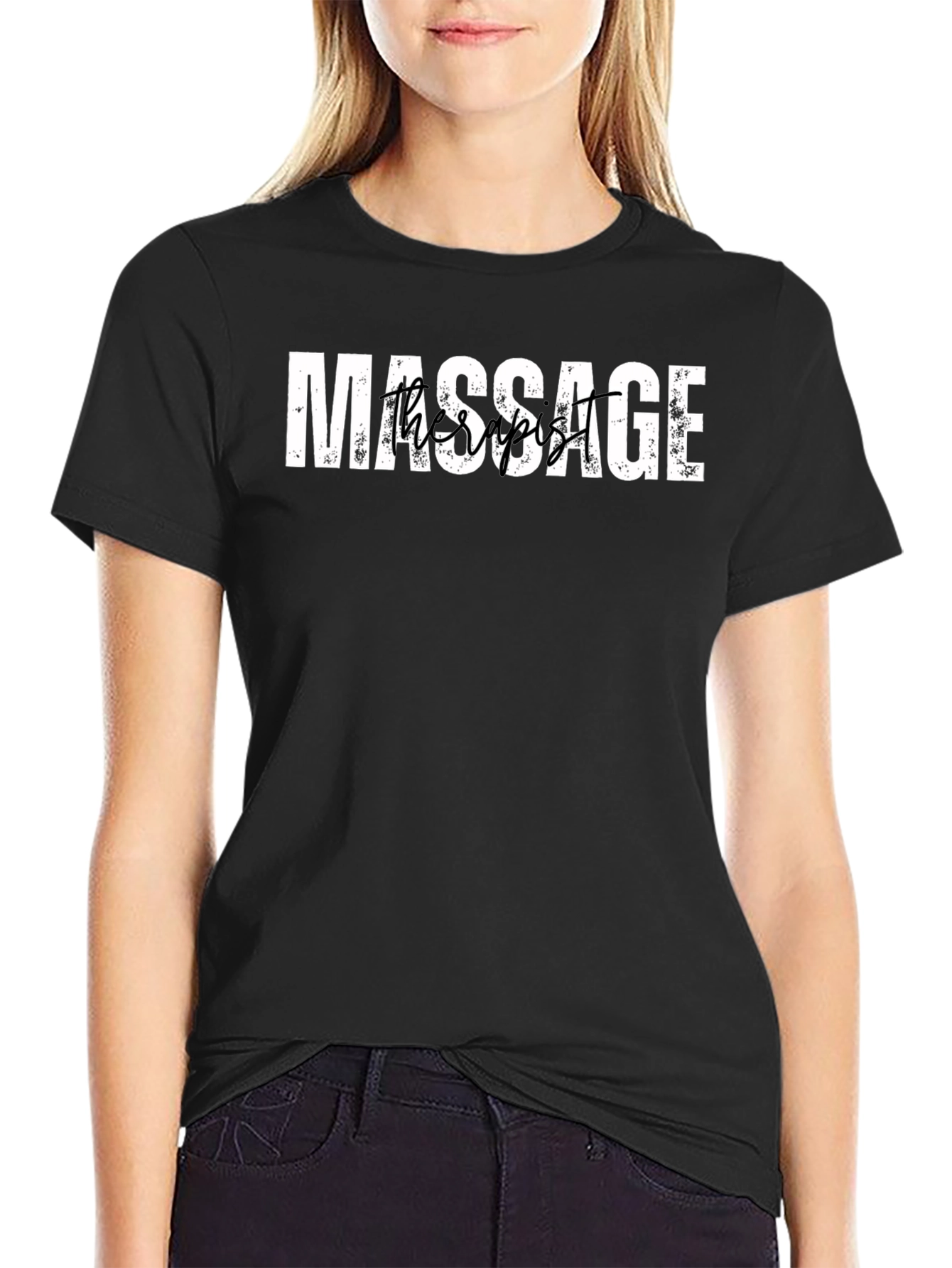 Black Massage Therapist Graphic Tee - Black Cotton Blend Shirt view 2
