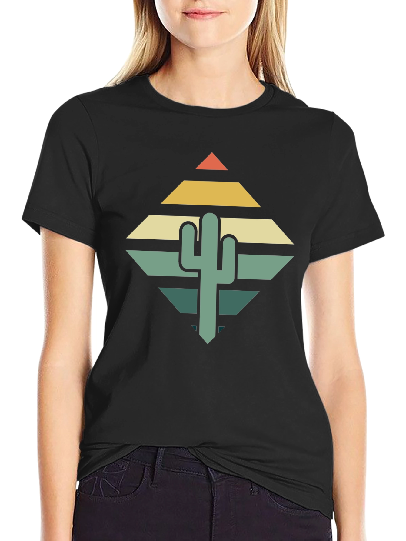 Black Retro Cactus Graphic Tee - Desert Vibes T-Shirt view 2