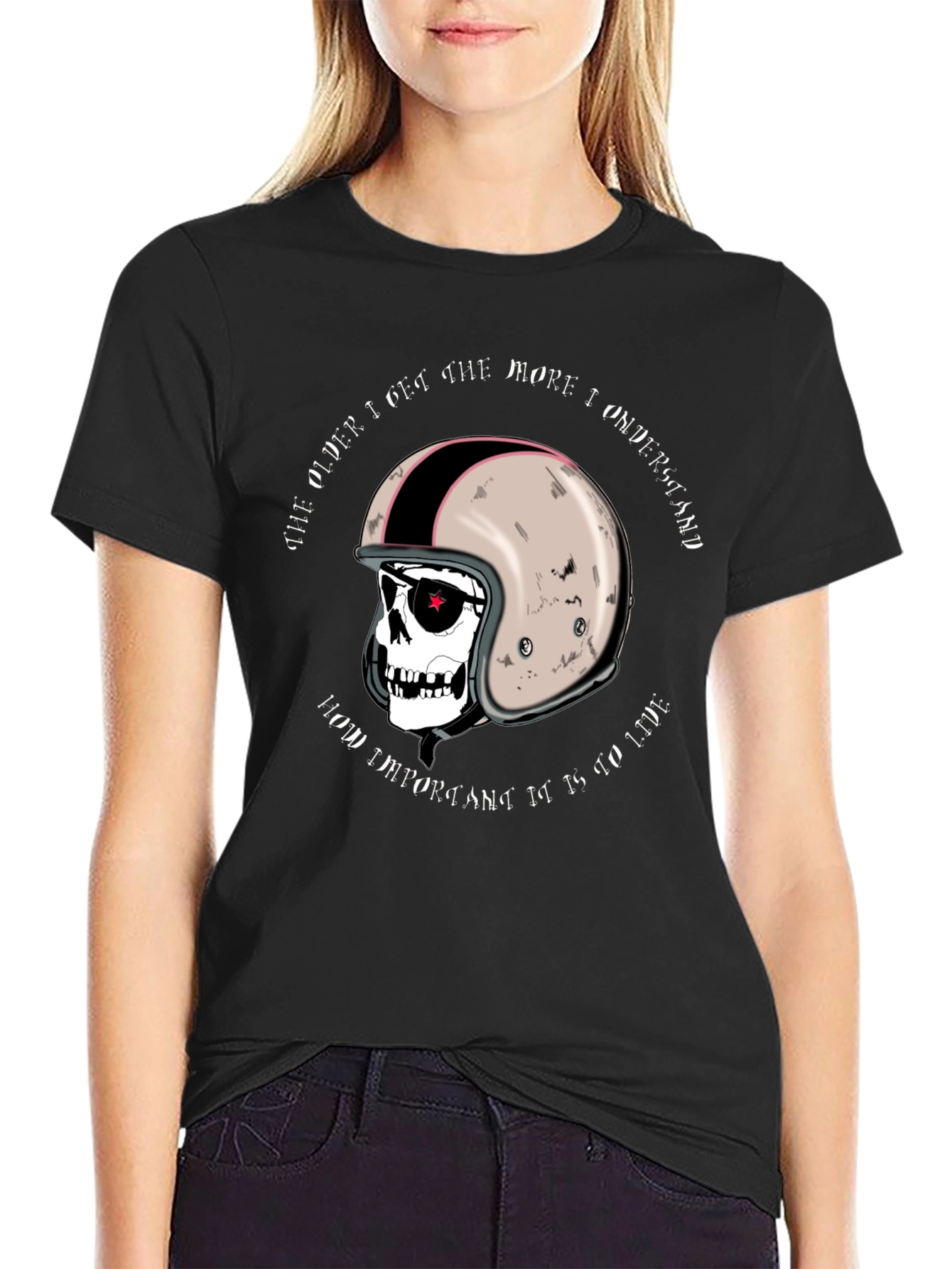 Black Skull & Helmet Graphic Tee - Live to Ride view 2
