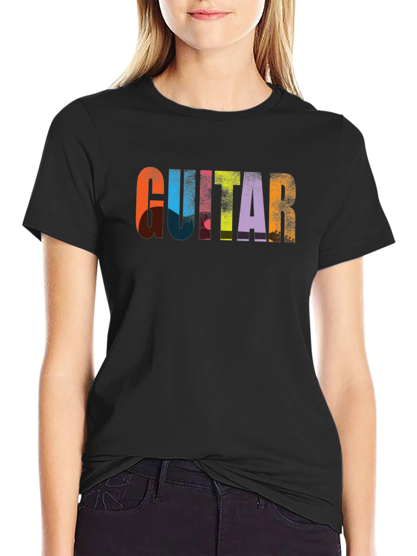 Black Colorful Guitar Graphic Tee - Soft Cotton Blend view 2