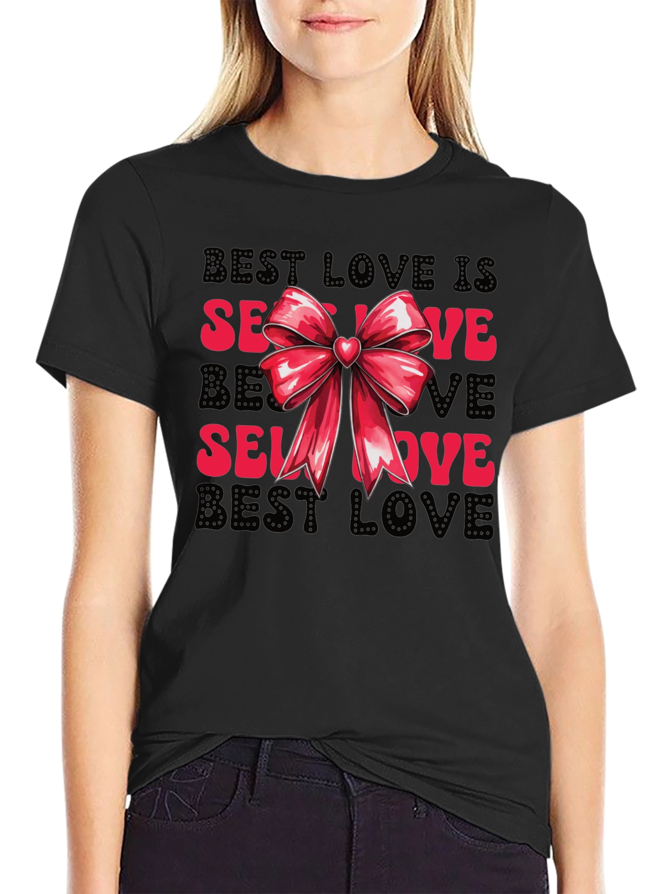 Black Self Love T-Shirt with Bow - Black view 2