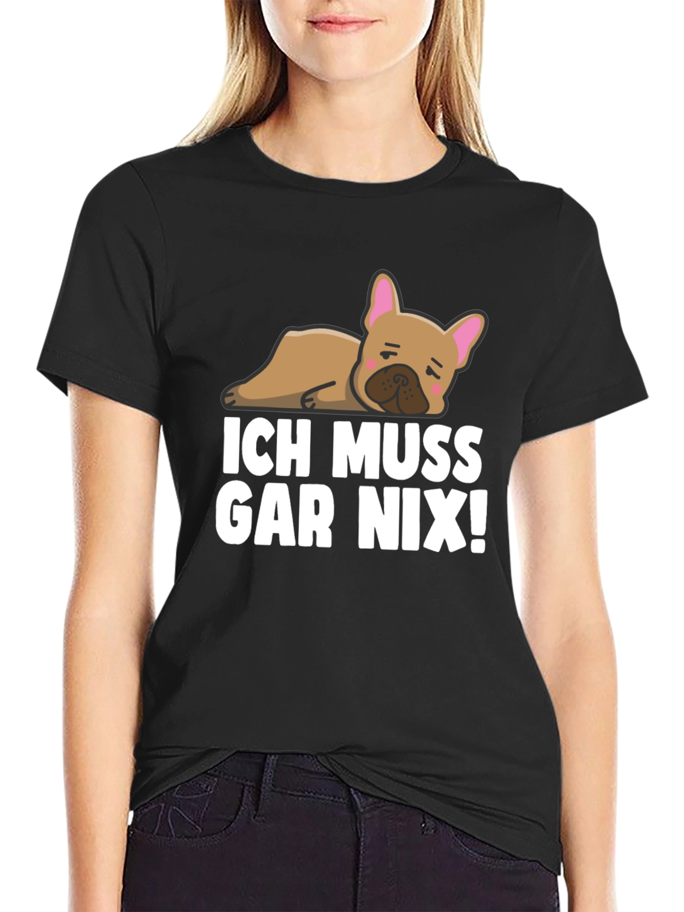 Black Ich Muss Gar Nix! Bulldog T-Shirt view 2