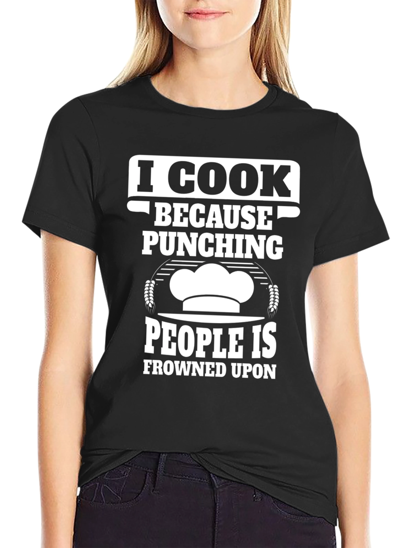 Black I Cook Because Punching People Is Frowned Upon T-Shirt view 2