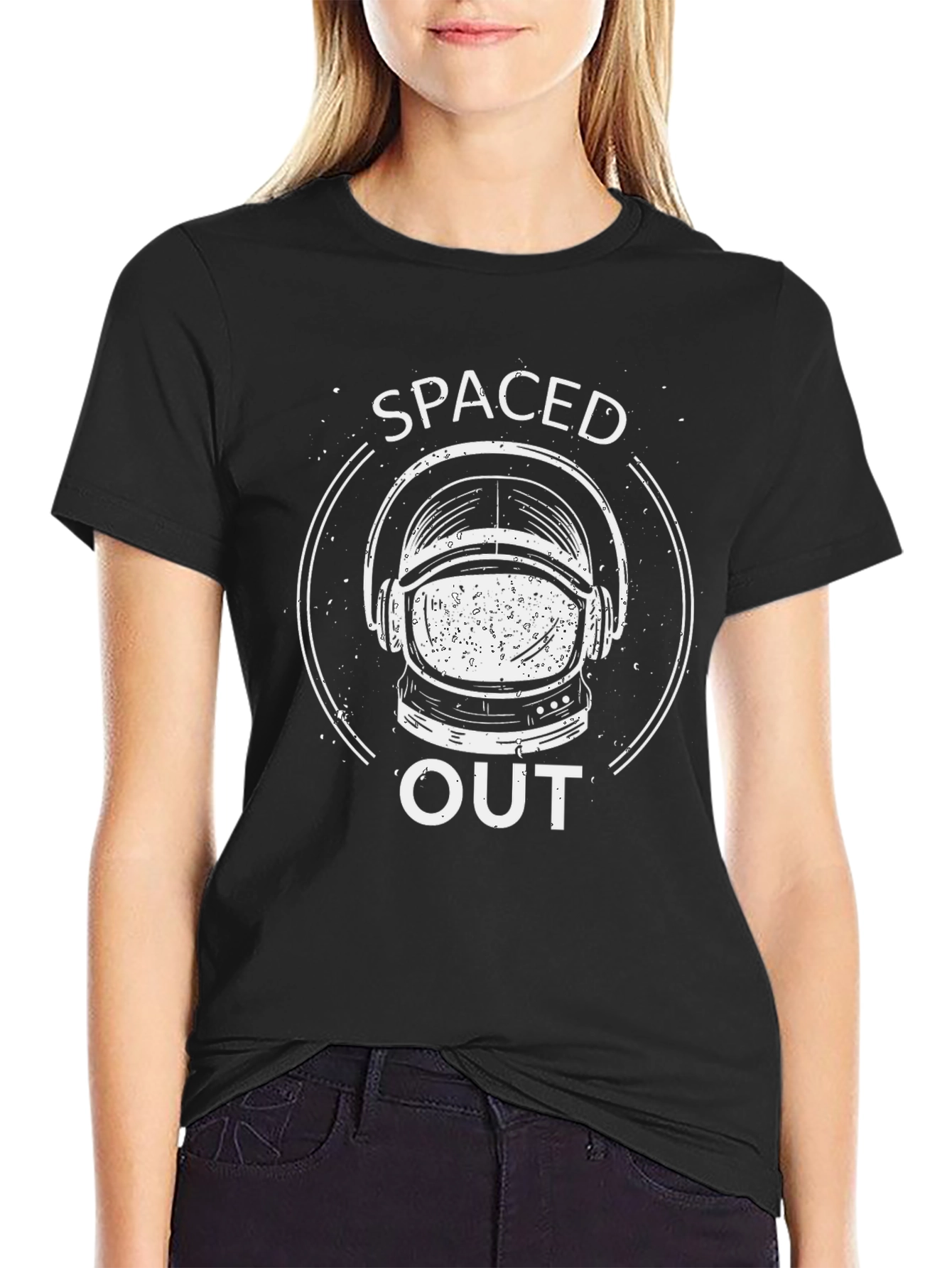 Black Spaced Out Graphic T-Shirt - Astronaut Helmet Design view 2