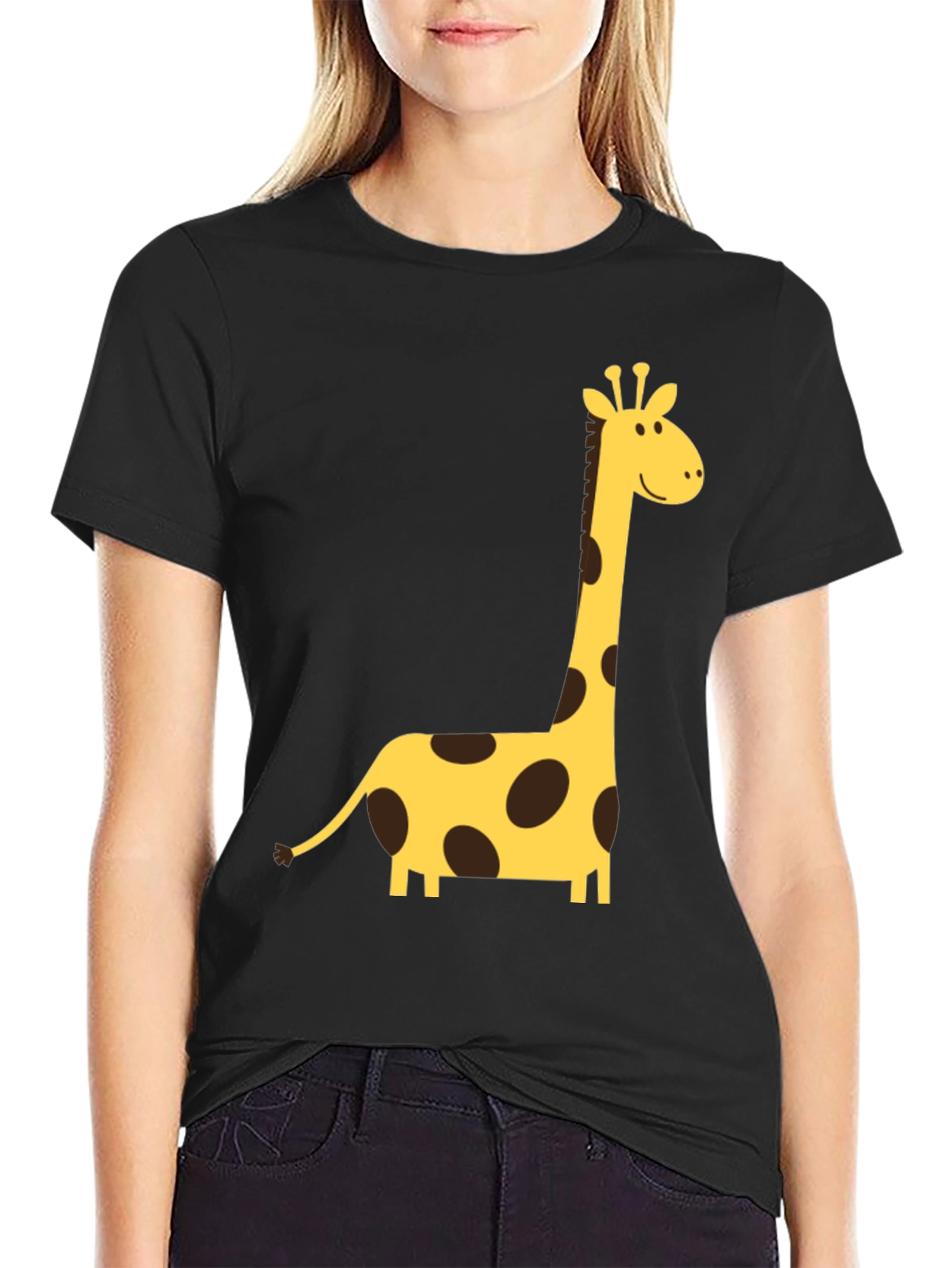 Black Giraffe Graphic Tee - Black Crew Neck T-Shirt view 2