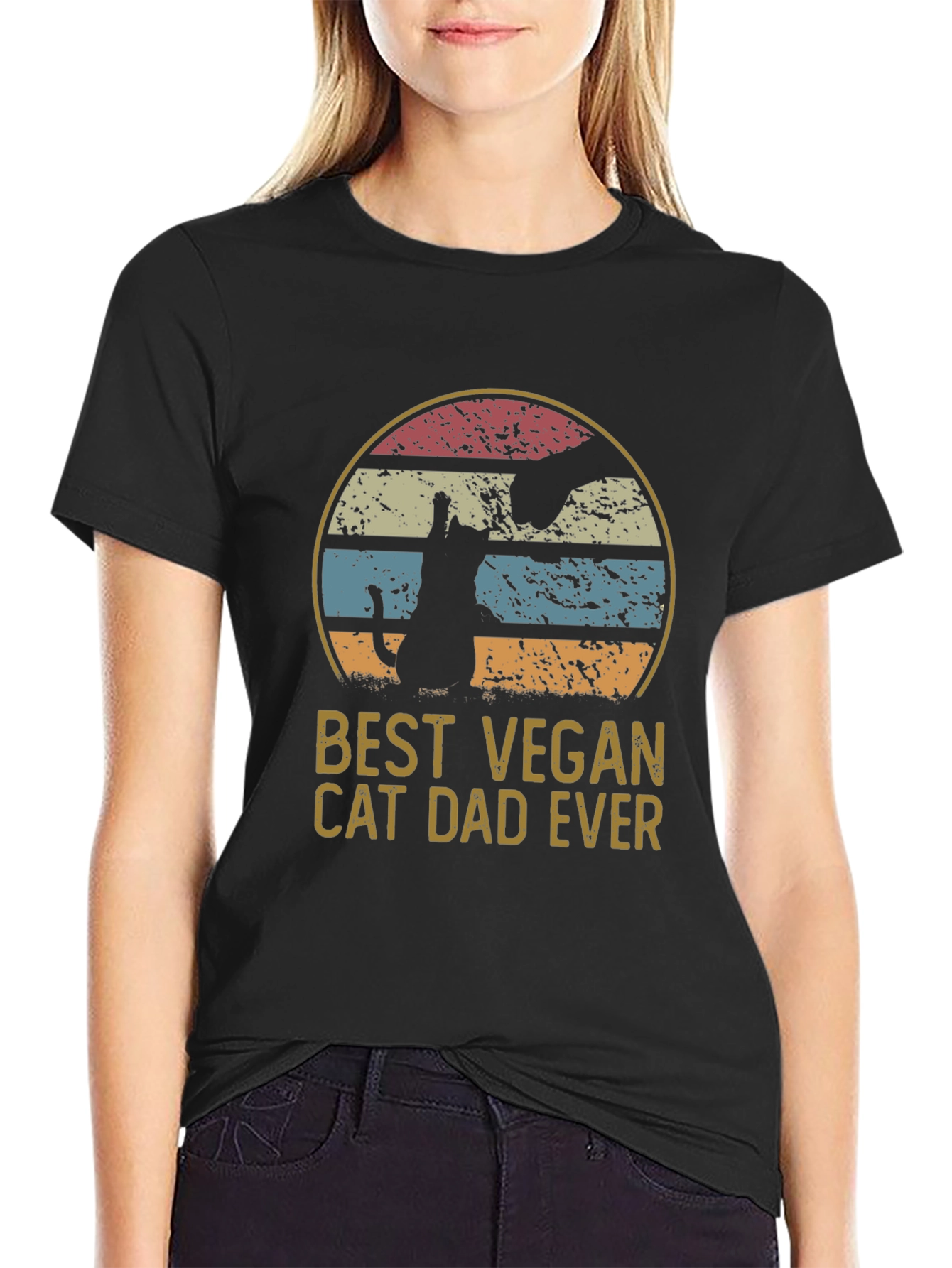 Black Best Vegan Cat Dad Ever T-Shirt view 2